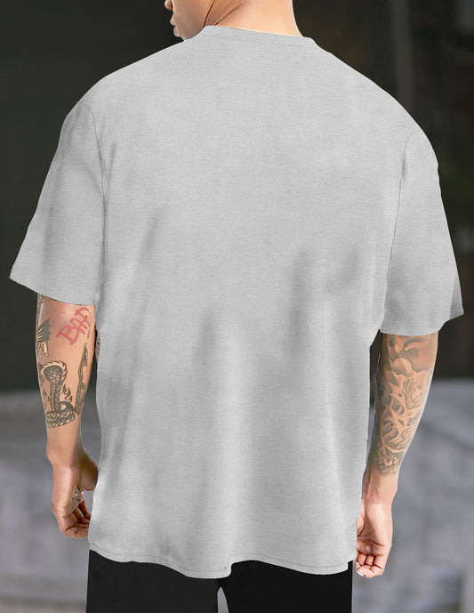 Men Grey Never Give Up Quote Printed Oversized T-Shirt