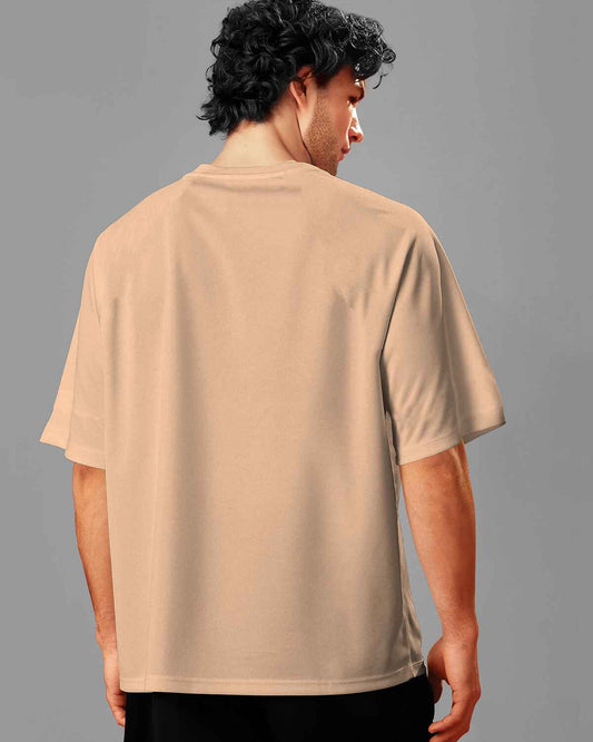 Mens Round Neck Solid Over Size T-shirt / Beige