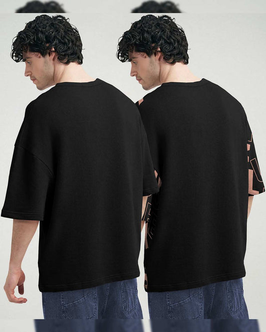 (Pack Of 2) Men Printed Oversized T-shirts / Black