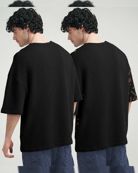 (Pack Of 2) Men Printed Oversized T-shirts / Black
