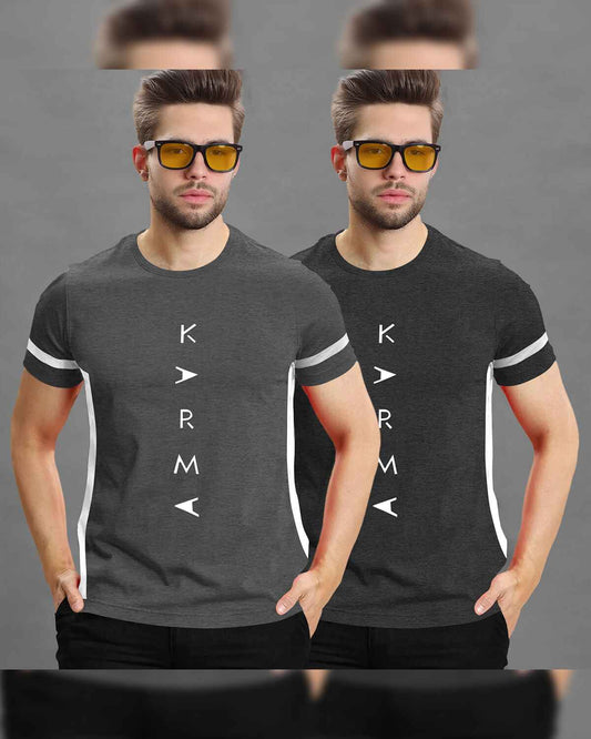 (Pack Of 2) Half Sleeve Karma Printed T-shirts / Darkgrey & Charcoalblack