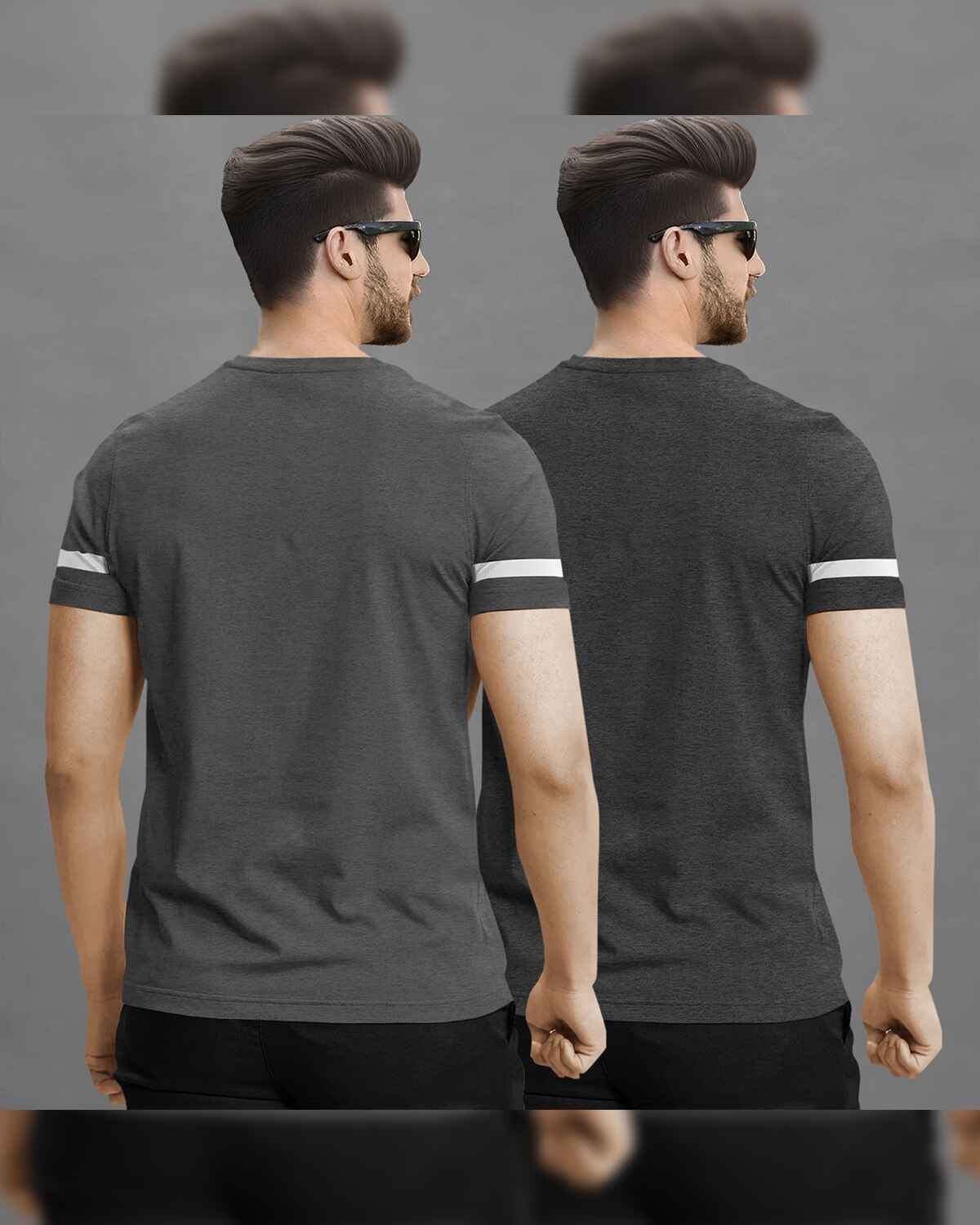 (Pack Of 2) Half Sleeve Karma Printed T-shirts / Darkgrey & Charcoalblack