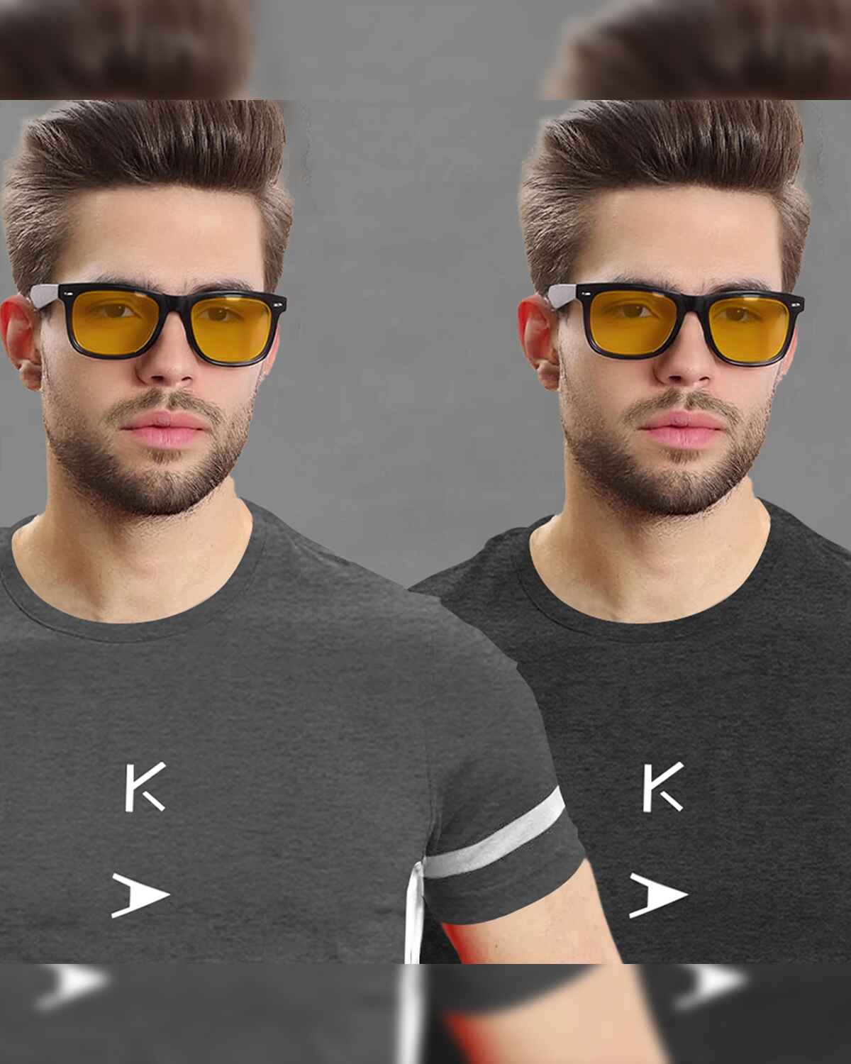 (Pack Of 2) Half Sleeve Karma Printed T-shirts / Darkgrey & Charcoalblack