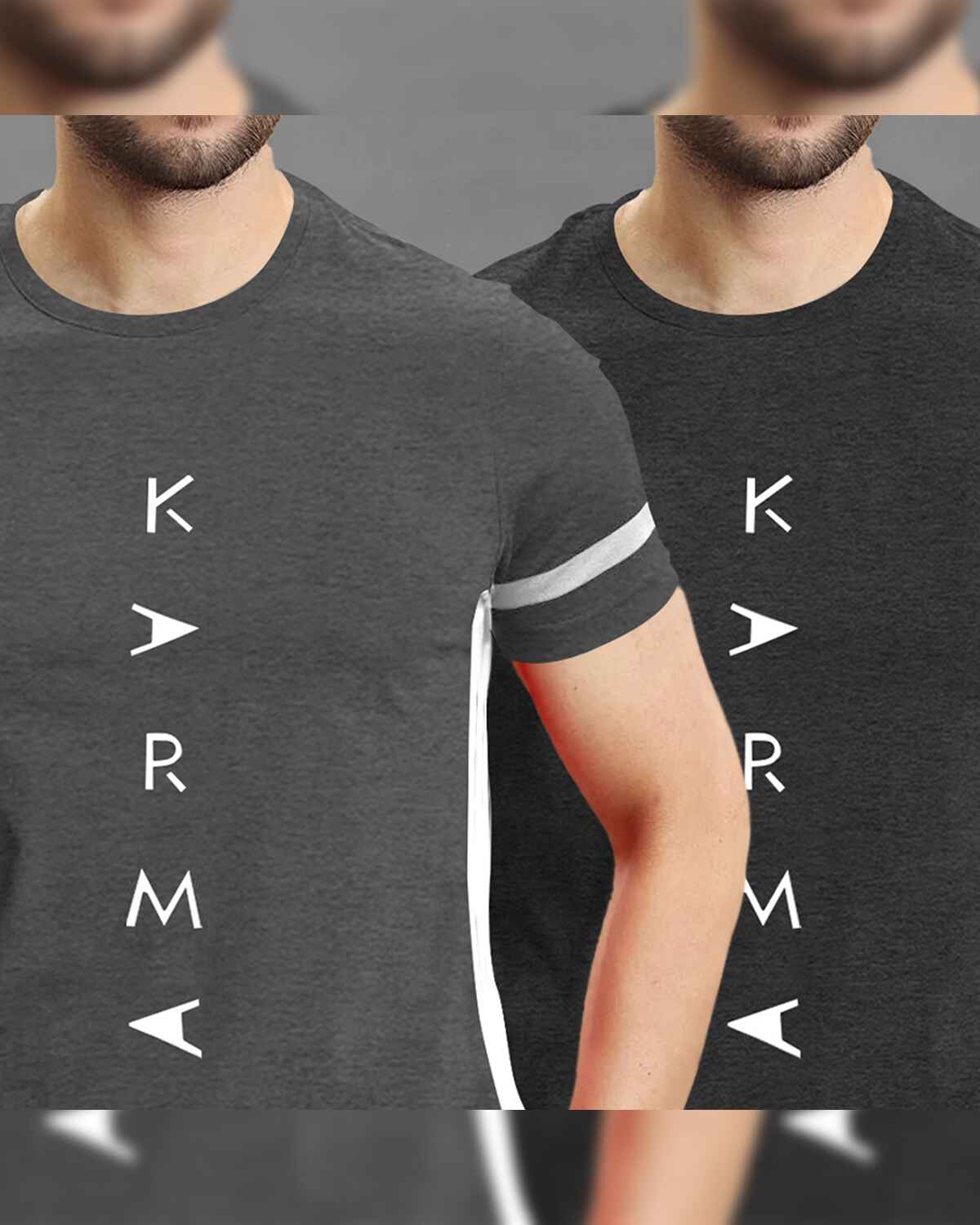 (Pack Of 2) Half Sleeve Karma Printed T-shirts / Darkgrey & Charcoalblack