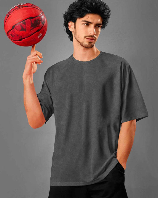 Mens Round Neck Solid Over Size T-shirt / Darkgrey