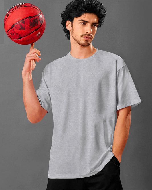 White Logo Printed Plain Color Drop Shoulder T-Shirt