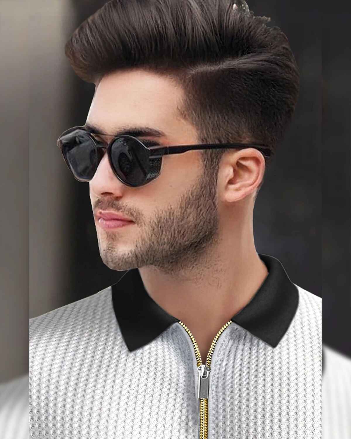 Men Half Sleeve Plain Textured Waffle T-Shirt / White & Black