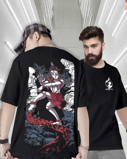 Lord Shiva Black Oversized Back Printed Men's T-Shirt